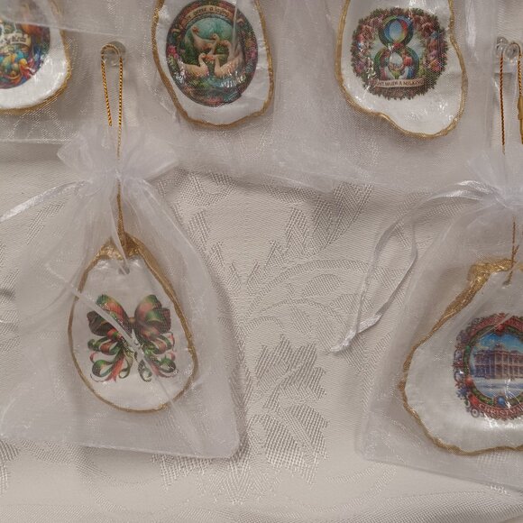 Glorious Gold #4 12 Days of Christmas Oyster Shell Ornaments + 2 Bonus Ornaments - Picture 8 of 12